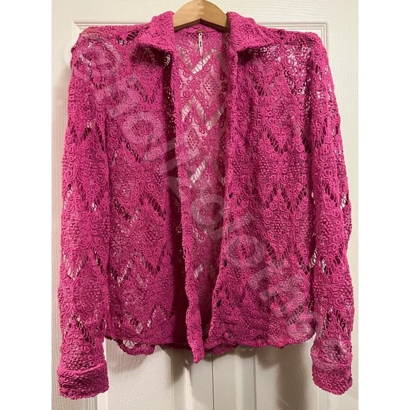 Free People NWOT Until Sundown Lace Button Down Shirt S - Picture 8 of 15